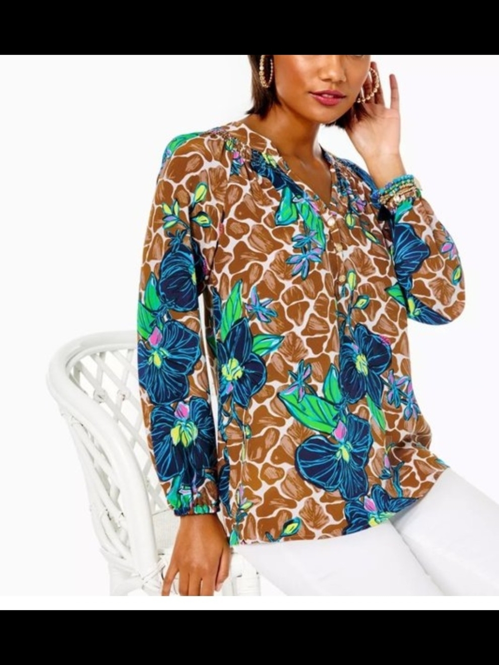 Lilly Pulitzer Elsa 100% Silk blouse “Toffee Blooms Of Paradise” Women’s Small